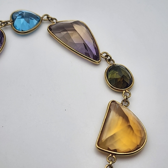 Vintage 18 Karat Gold Gemstone (Aqua, Sapphire, Topaz, & More) Bracelet (7") - Picture 5 of 10